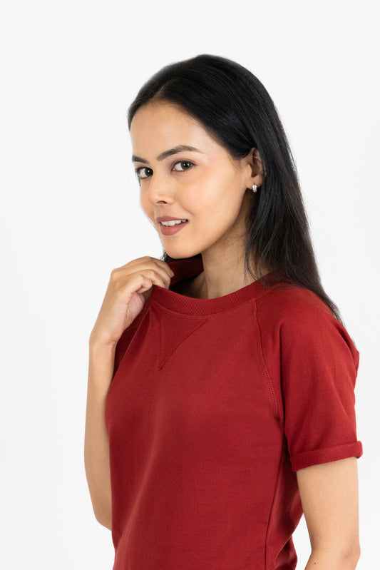 Womens Rust French Terry Raglan Crew Neck - Hippikart