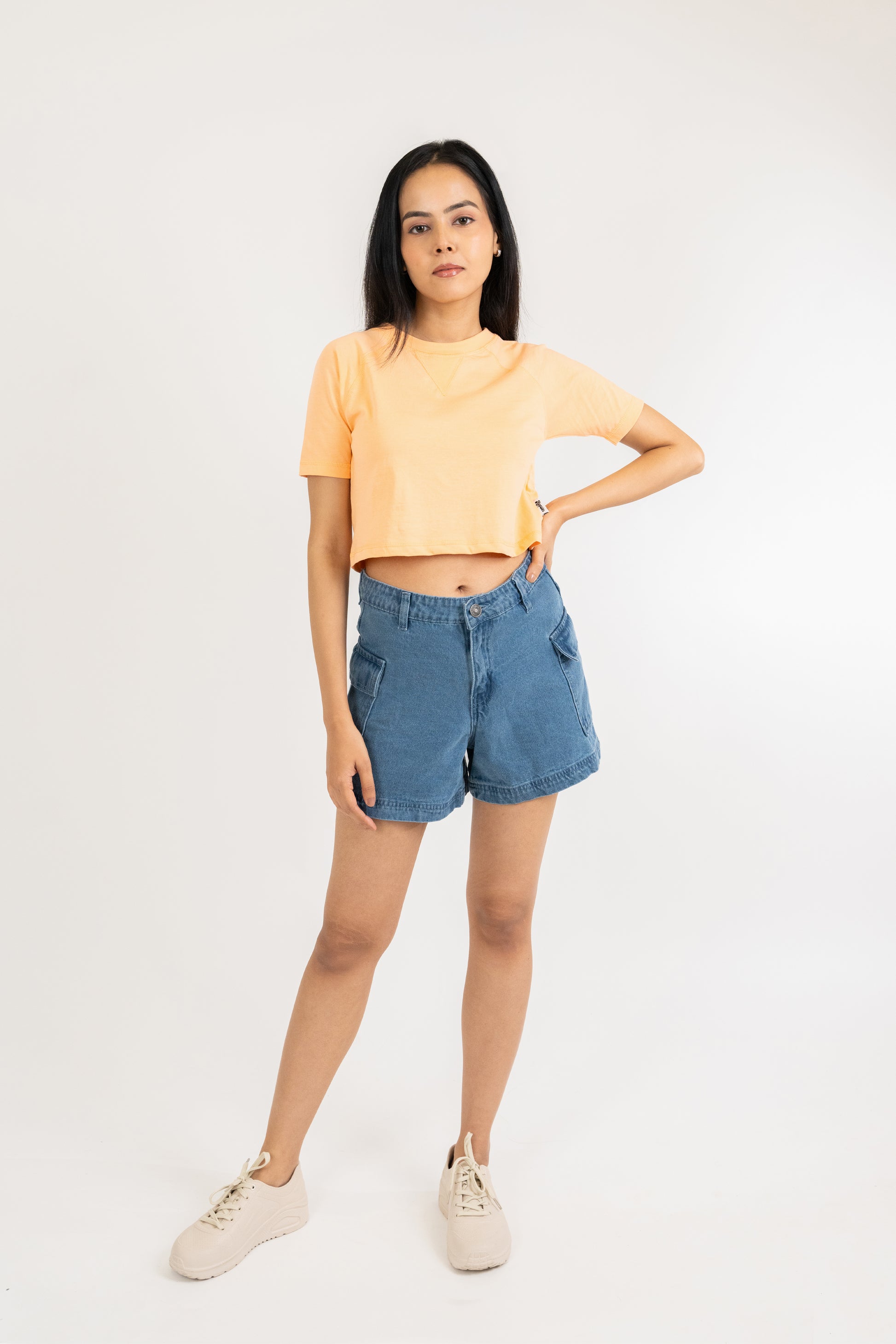 Womens Light Orange Midriff Raglan Crew Neck - Hippikart