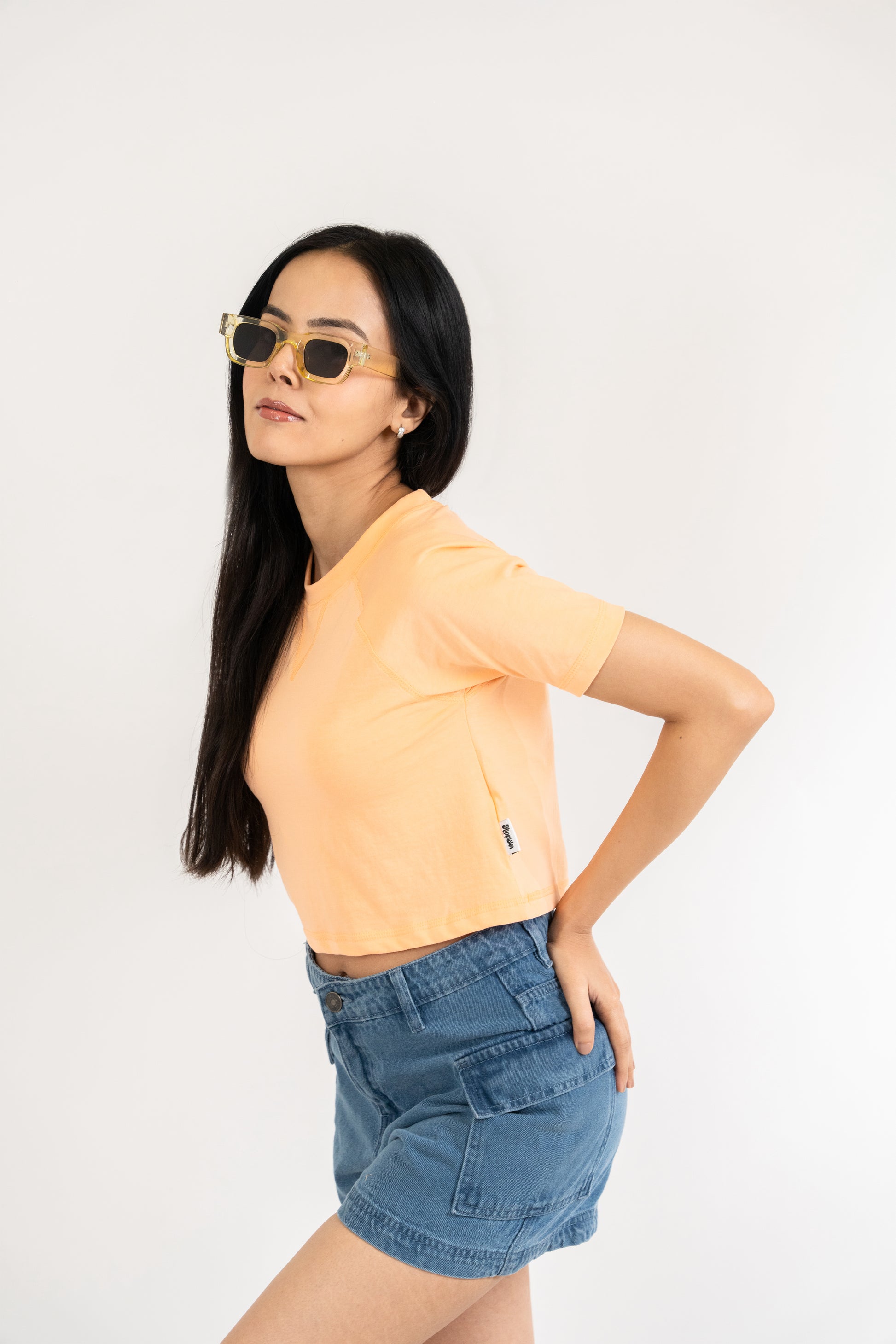 Womens Light Orange Midriff Raglan Crew Neck - Hippikart