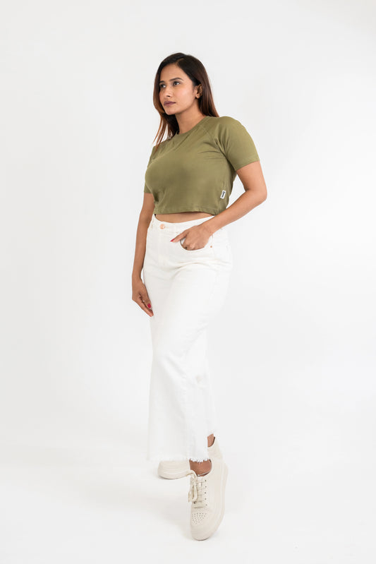 Womens Olive Midriff Raglan Crew Neck - Hippikart