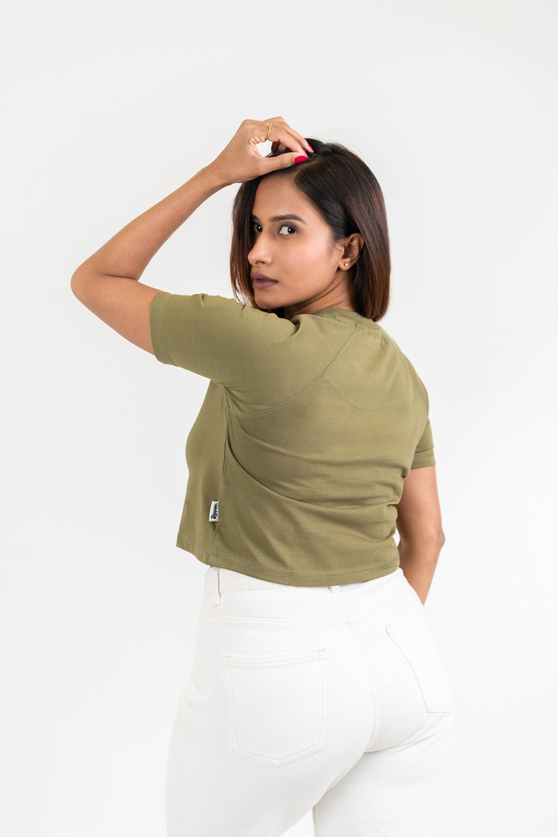 Womens Olive Midriff Raglan Crew Neck - Hippikart