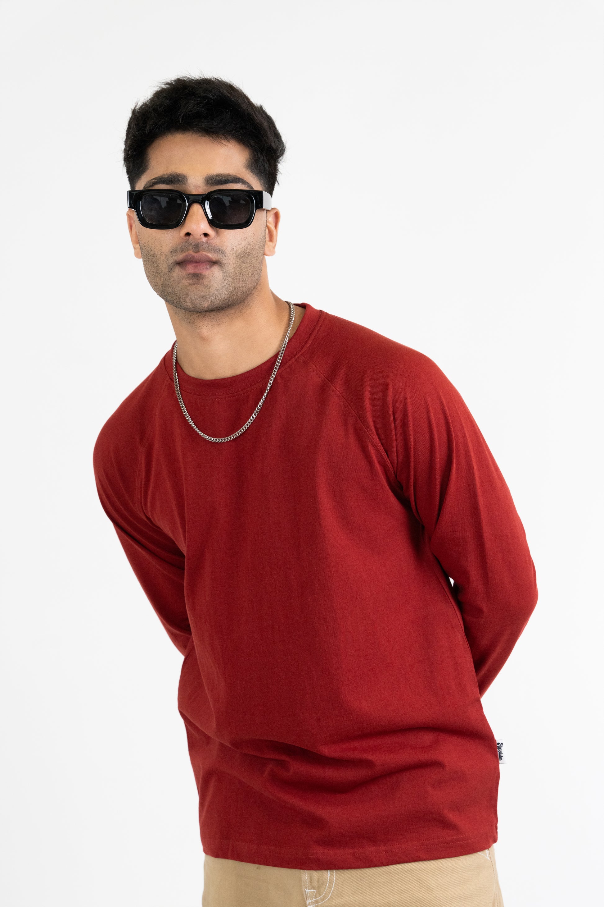 Mens Rust Classic Raglan Long Sleeve Crew Neck - Hippikart