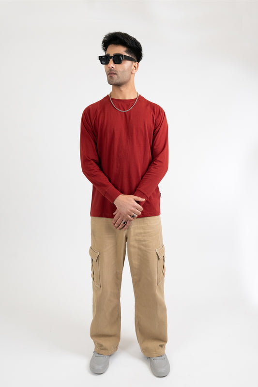 Mens Rust Classic Raglan Long Sleeve Crew Neck - Hippikart