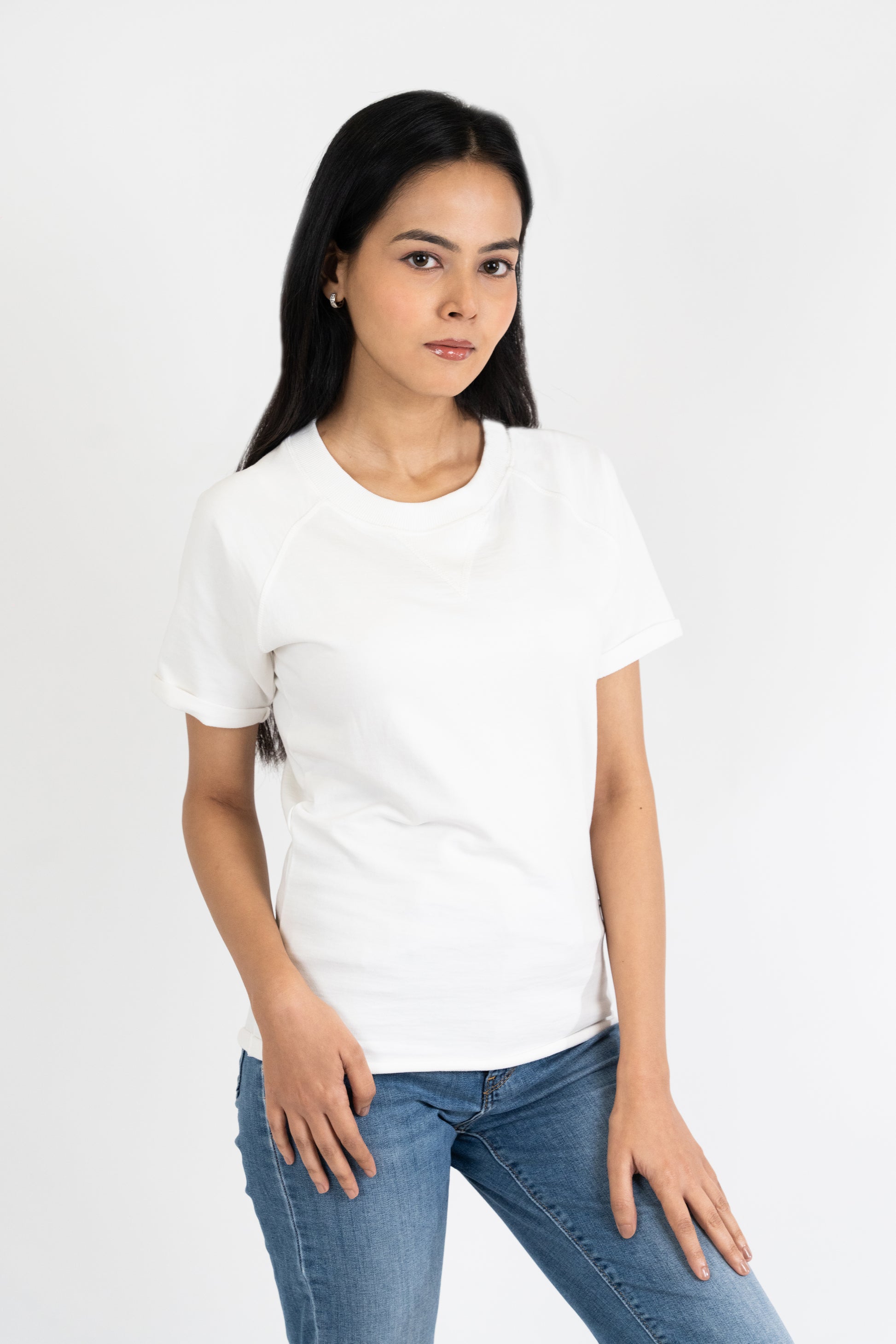 Womens Off White French Terry Raglan Crew Neck - Hippikart