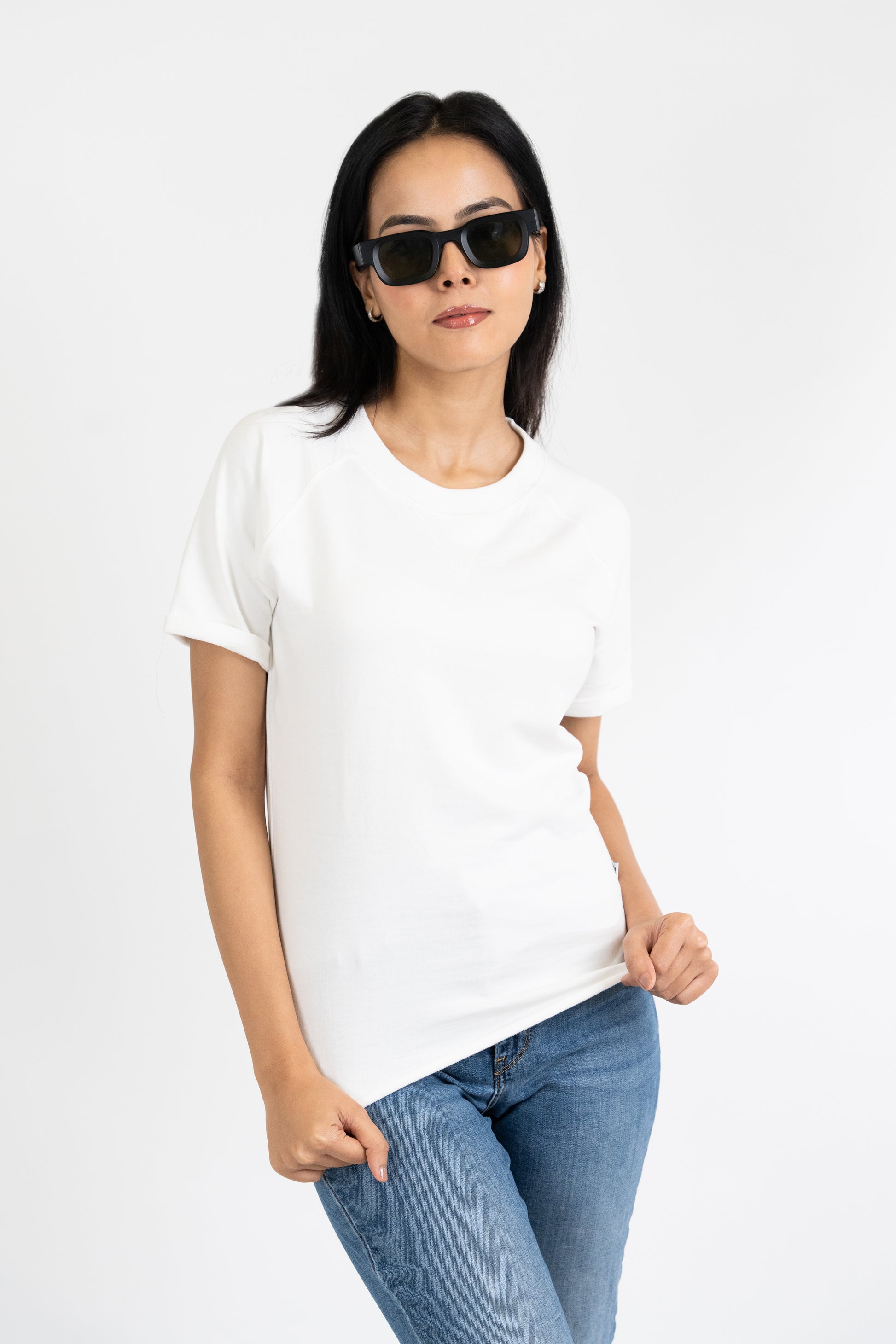 Womens Off White French Terry Raglan Crew Neck - Hippikart