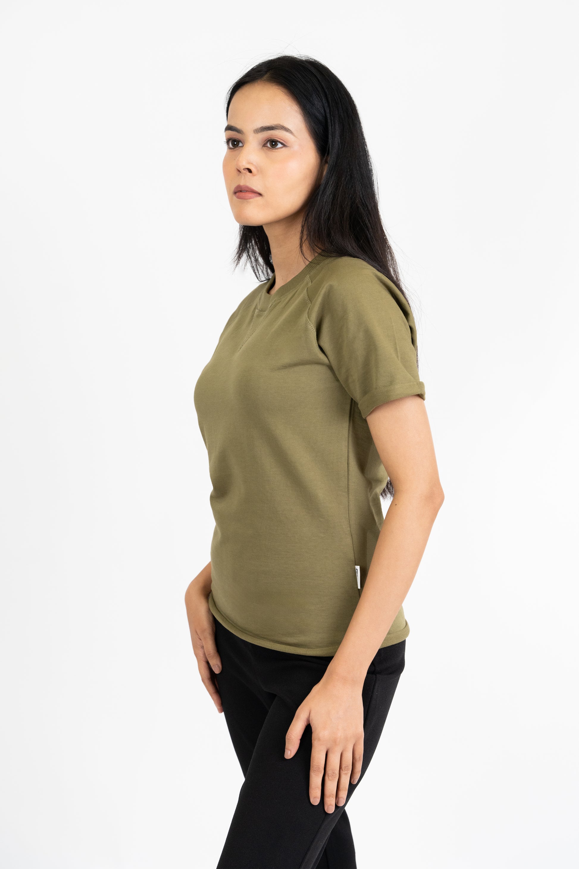 Womens Olive French Terry Raglan Crew Neck - Hippikart