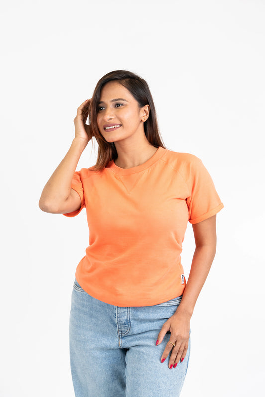 Womens Orange French Terry Raglan Crew Neck - Hippikart