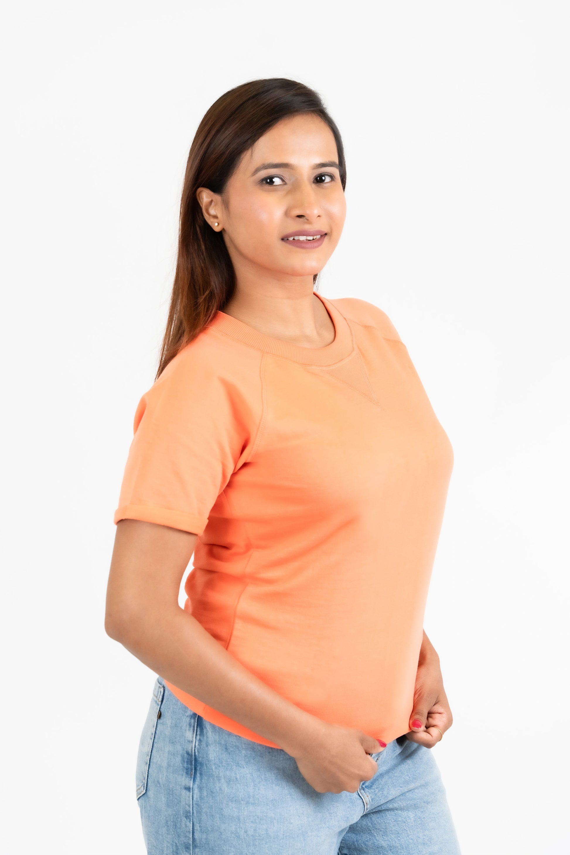 Womens Orange French Terry Raglan Crew Neck - Hippikart