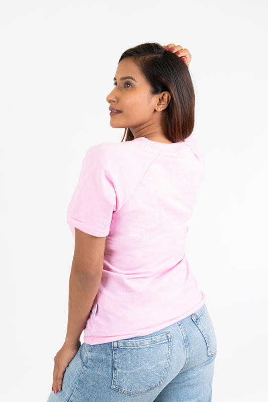 Womens Pink French Terry Raglan Crew Neck - Hippikart