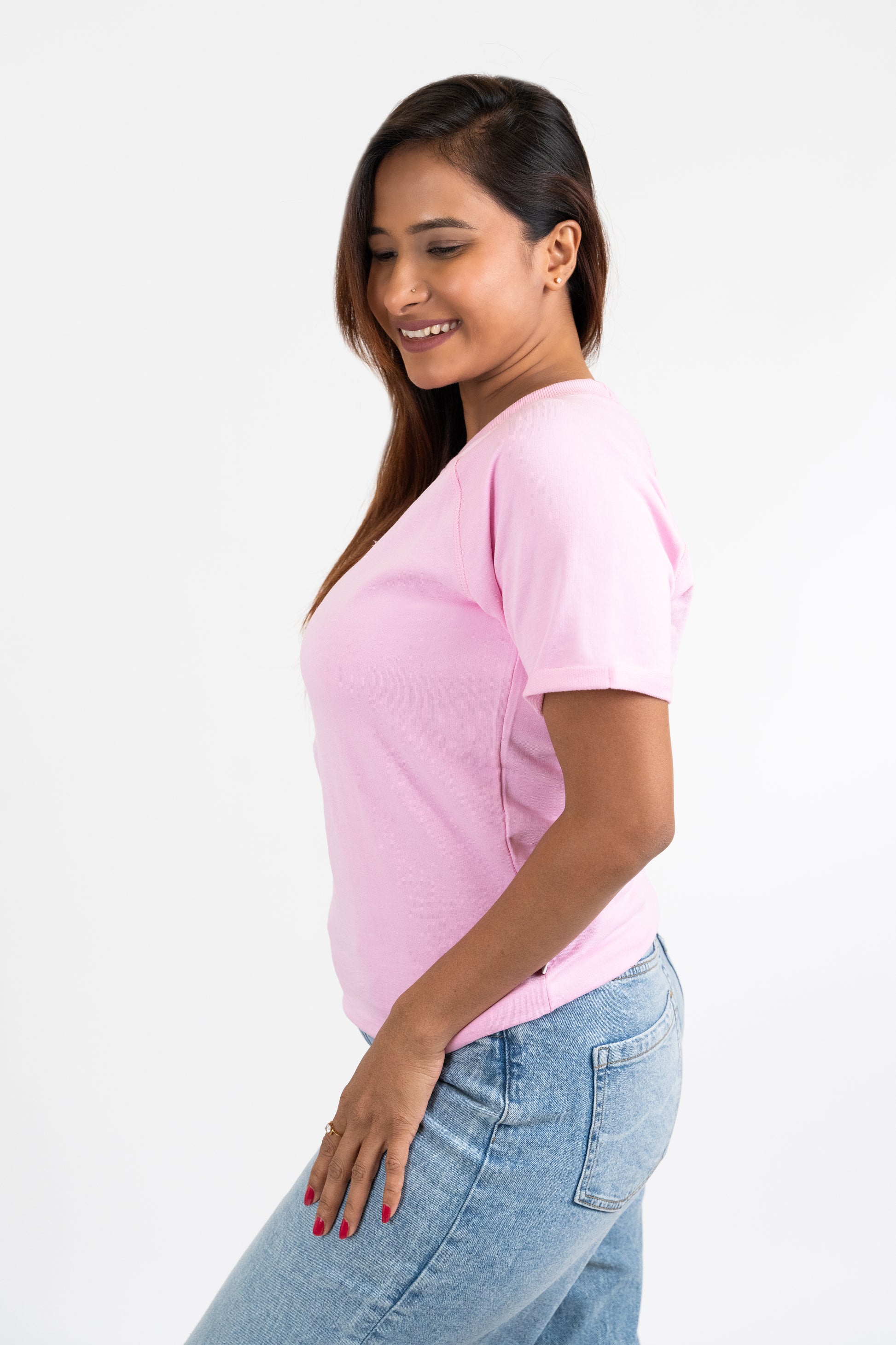 Womens Pink French Terry Raglan Crew Neck - Hippikart