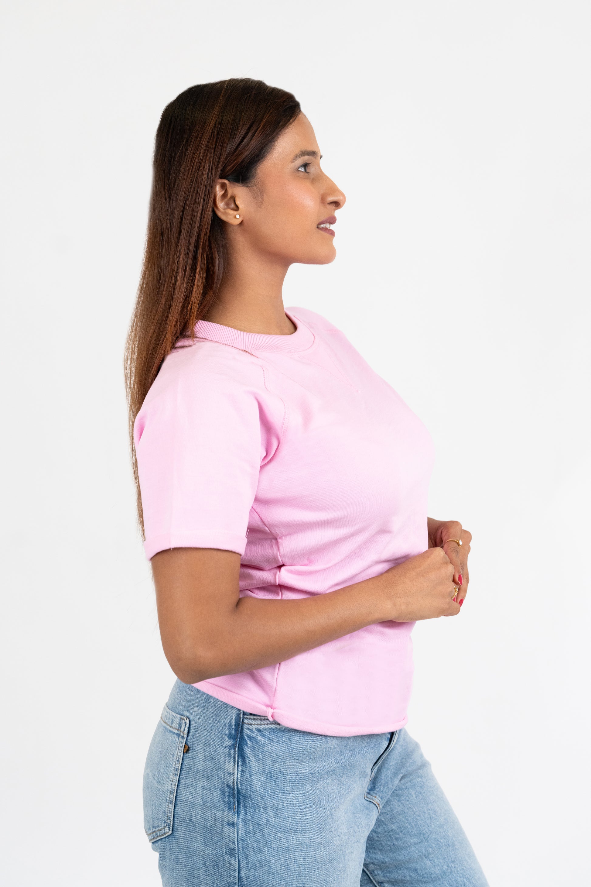 Womens Pink French Terry Raglan Crew Neck - Hippikart